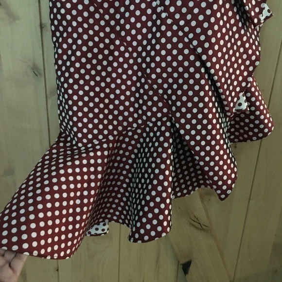 KEEPSAKE THE LABEL Sleeveless Polka Dot Asymmetrical Ruffle Crimson Dress Size S - Picture 4 of 9